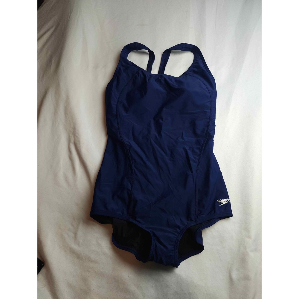 Speedo Womens PowerFLEX One Piece Swimsuit Navy Blue Racerback Size 12